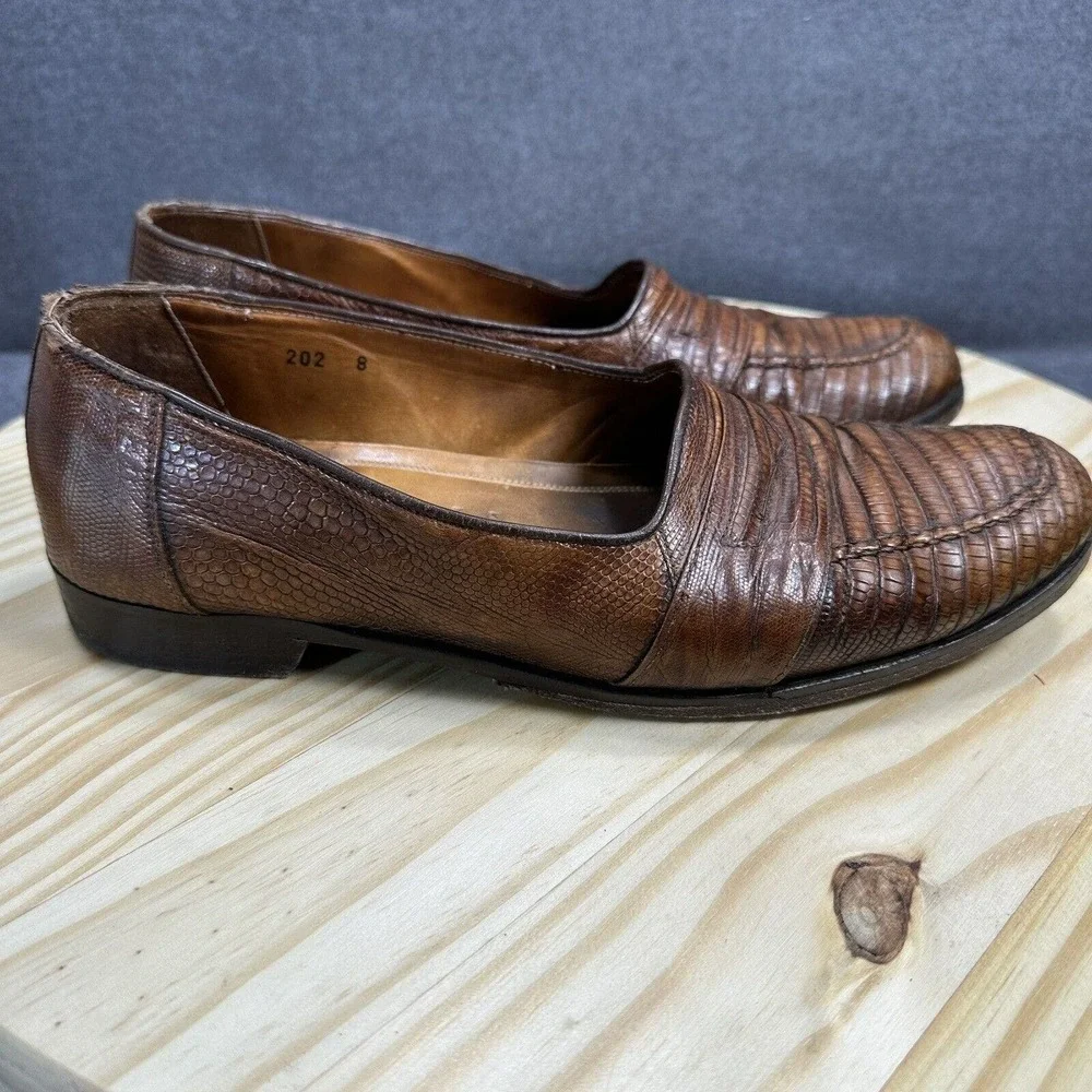 ZELLI ROSSI TEJU LIZARD PENNY‎ LOAFER COGNAC 202 Size 8 Slip On Dress Shoe Italy
